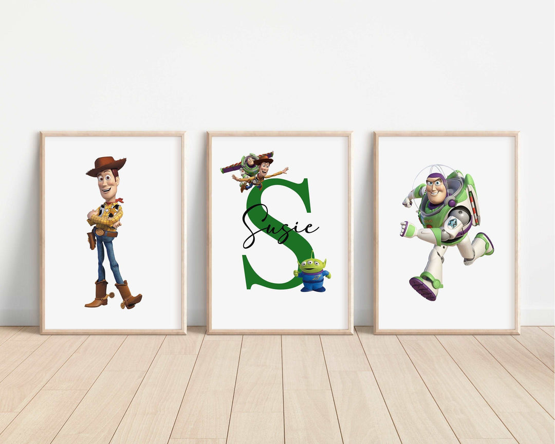 SET OF 3 Toy Story Personalized Print | Woody Buzz Jesse Rex Slinky Bedroom Decor | Kids Children Nursery Bedroom Art Wall Disney Pixar