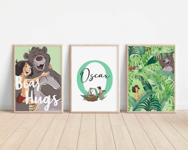 SET OF 3 The Jungle Book Personalised Print | Mowgli Baloo Kaa Bedroom Print Kids Children Nursery Bedroom Art Wall Disney Pixar