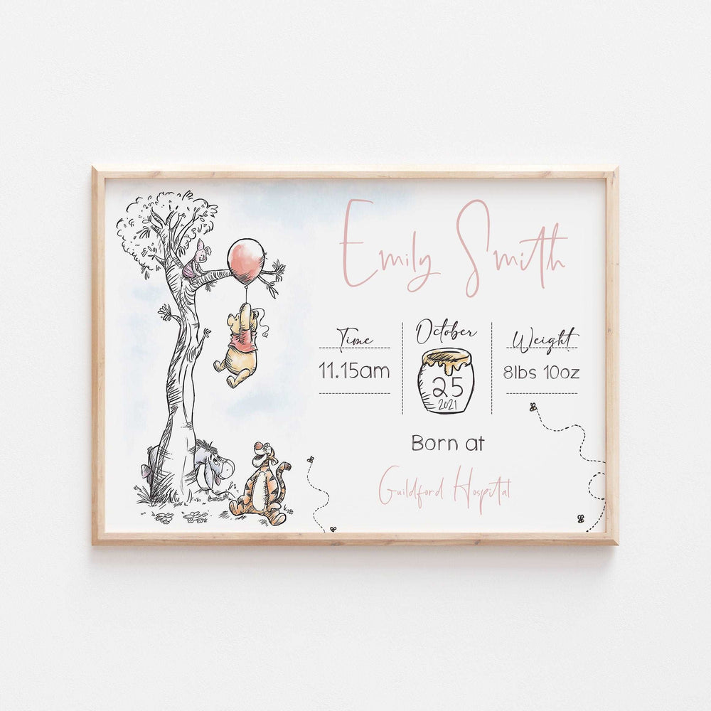 Personalised The Day You Were Born Newborn Print | Winnie the Pooh Eeyore Piglet Disney Bedroom Nursery Decor Baby Gift Mothers Day Pixar