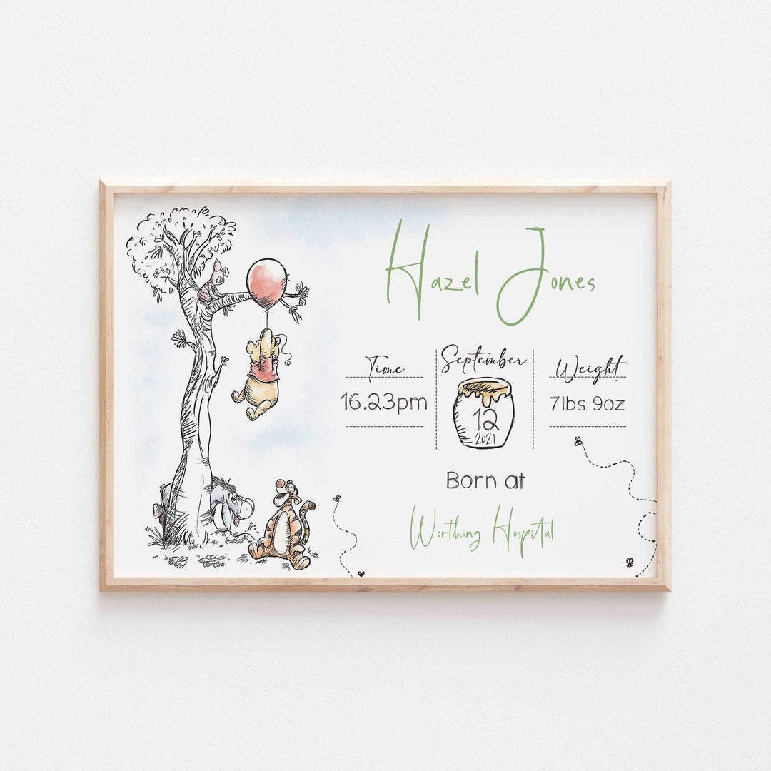 Personalised The Day You Were Born Newborn Print | Winnie the Pooh Eeyore Piglet Disney Bedroom Nursery Decor Baby Gift Mothers Day Pixar