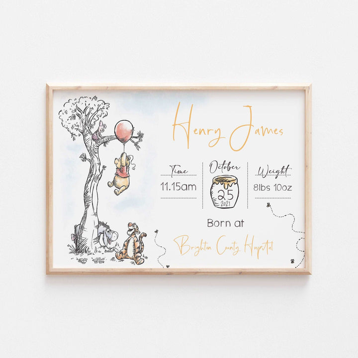 Personalised The Day You Were Born Newborn Print | Winnie the Pooh Eeyore Piglet Disney Bedroom Nursery Decor Baby Gift Mothers Day Pixar