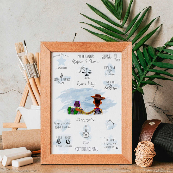 Personalised The Day You Were Born Newborn Print | Toy Story Buzz Woody Disney Watercolour Bedroom Nursery Decor Baby Gift Mothers Day