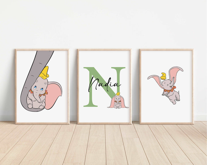 SET OF 3 Dumbo Personalised Prints | Flying Elephant Mother Circus Bedroom Print Kids Children Nursery Bedroom Art Wall Disney Pixar