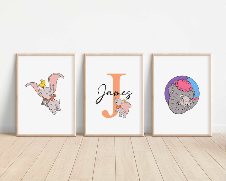 SET OF 3 Dumbo Personalised Prints | Flying Elephant Mother Circus Bedroom Print Kids Children Nursery Bedroom Art Wall Disney Pixar