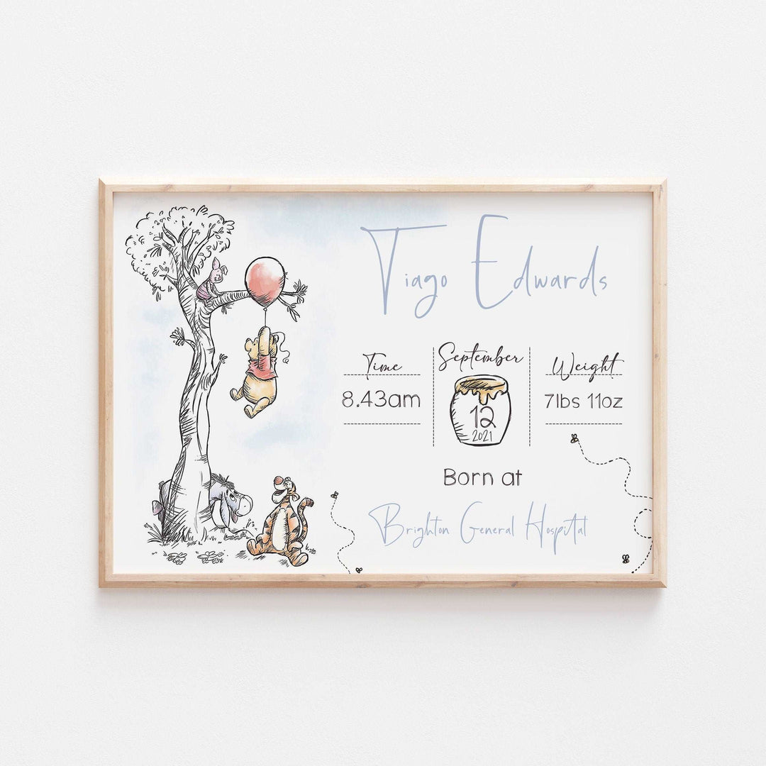 Personalised The Day You Were Born Newborn Print | Winnie the Pooh Eeyore Piglet Disney Bedroom Nursery Decor Baby Gift Mothers Day Pixar