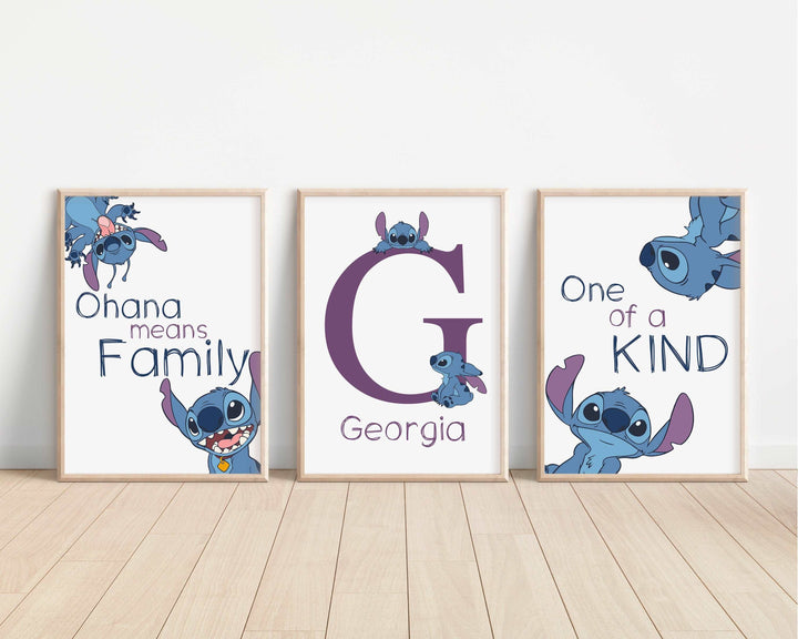 SET OF 3 Personalised Stitch Prints | Lilo Stitch Angel Quotes Ohana Bedroom Print Kids Children Nursery Bedroom Art Wall Disney Pixar