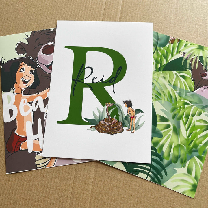 SET OF 3 The Jungle Book Personalised Print | Mowgli Baloo Kaa Bedroom Print Kids Children Nursery Bedroom Art Wall Disney Pixar