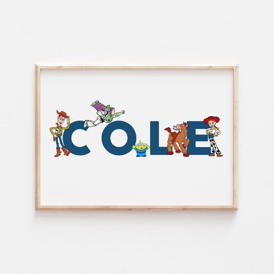 Toy Story Personalised Print |Woody Buzz Lightyear Jessie Bullseye Alien Bedroom Kids Children Nursery Bedroom Art Wall Disney Pixar