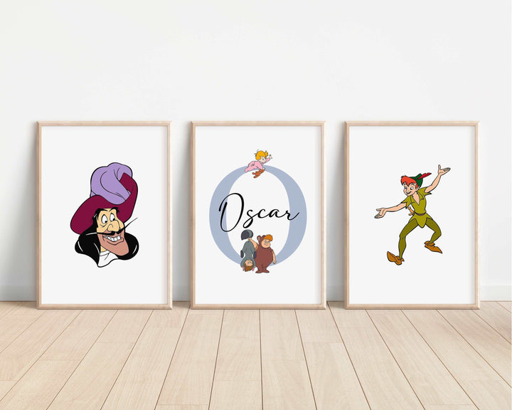 SET OF 3 Peter Pan Personalised Print | Hook Neverland Wendy Tinkerbell Bedroom Print Kids Children Nursery Bedroom Art Wall Disney Pixar