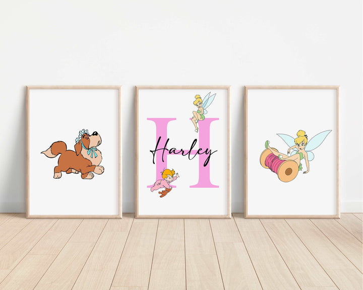 SET OF 3 Peter Pan Personalised Print | Hook Neverland Wendy Tinkerbell Bedroom Print Kids Children Nursery Bedroom Art Wall Disney Pixar