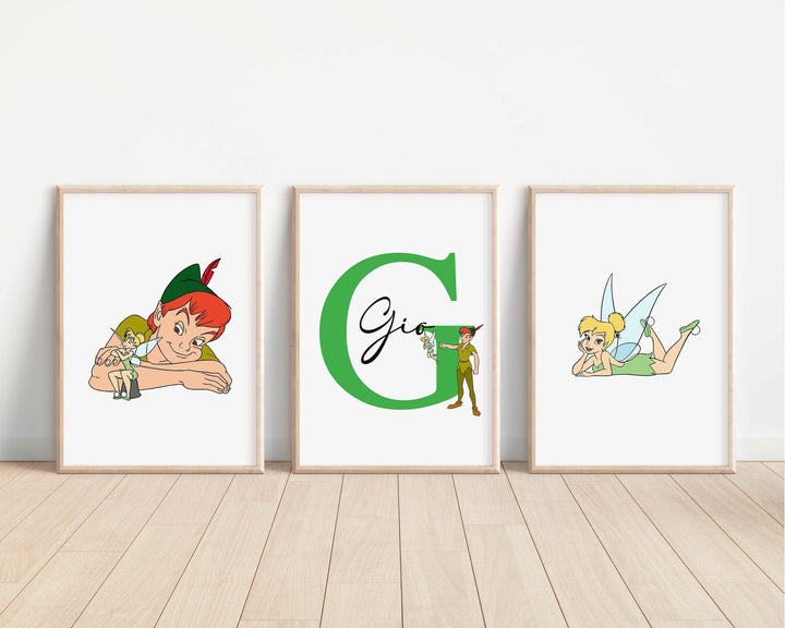 SET OF 3 Peter Pan Personalised Print | Hook Neverland Wendy Tinkerbell Bedroom Print Kids Children Nursery Bedroom Art Wall Disney Pixar