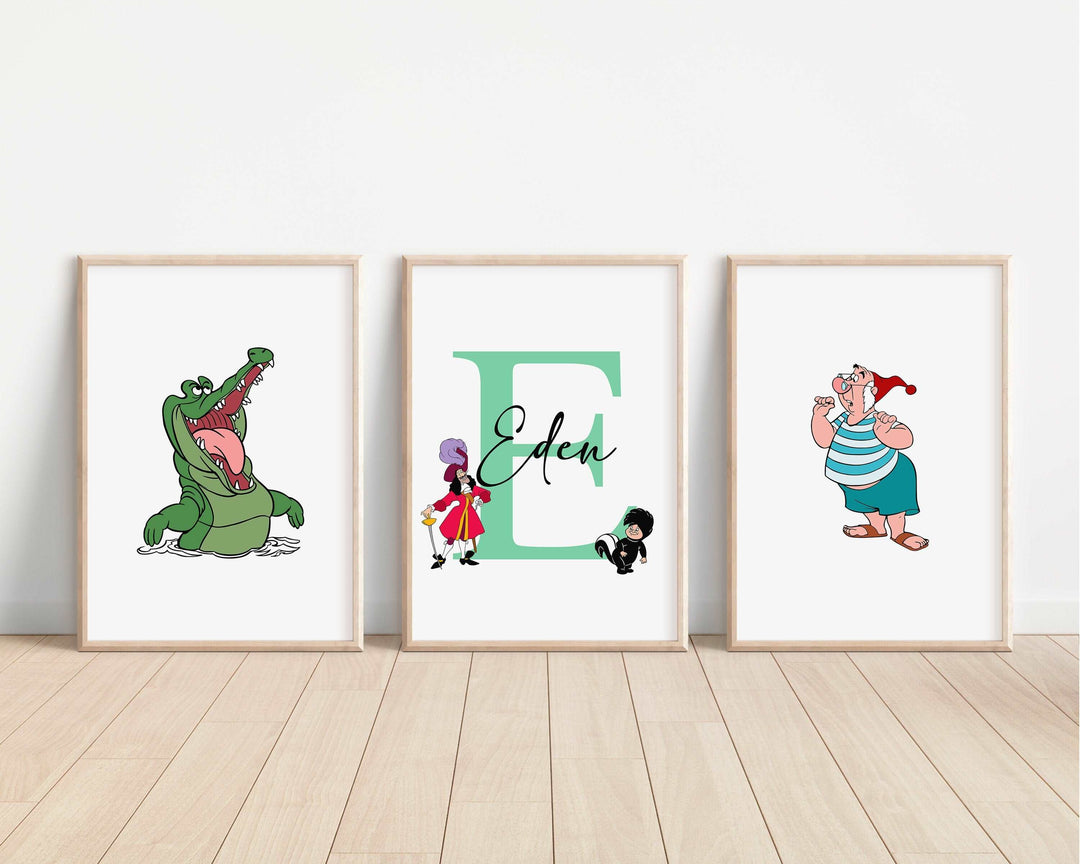 SET OF 3 Peter Pan Personalised Print | Hook Neverland Wendy Tinkerbell Bedroom Print Kids Children Nursery Bedroom Art Wall Disney Pixar