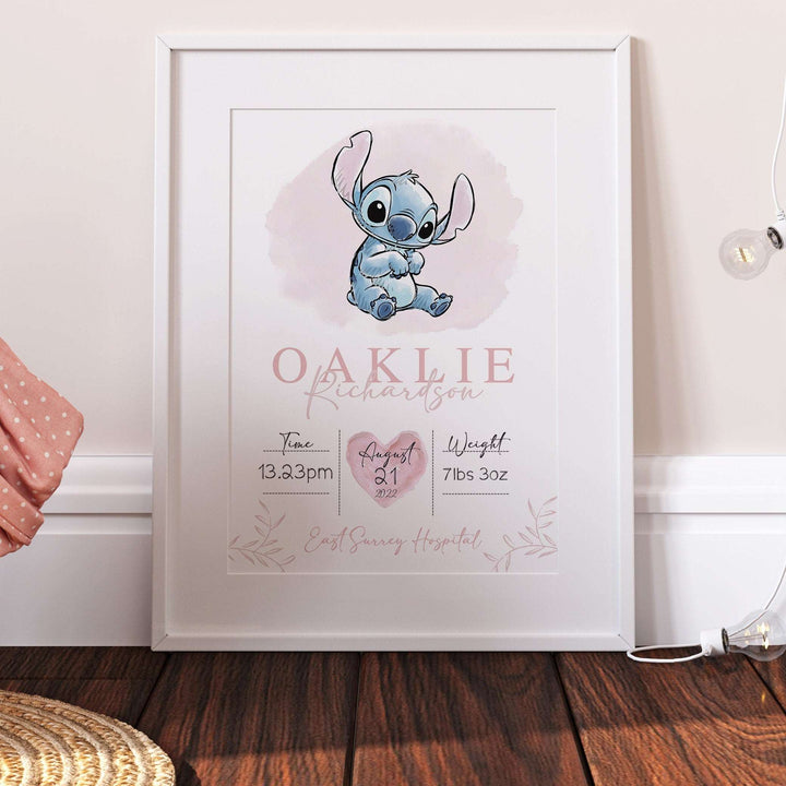 Personalised The Day You Were Born | Baby Stitch Disney Newborn Lilo Print Watercolour Bedroom Nursery Decor Baby Gift Poster Baby Shower