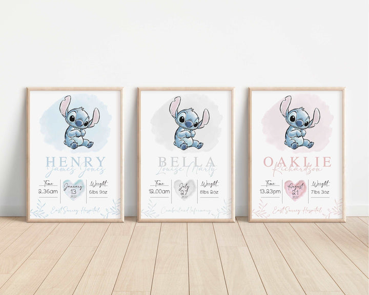 Personalised The Day You Were Born | Baby Stitch Disney Newborn Lilo Print Watercolour Bedroom Nursery Decor Baby Gift Poster Baby Shower