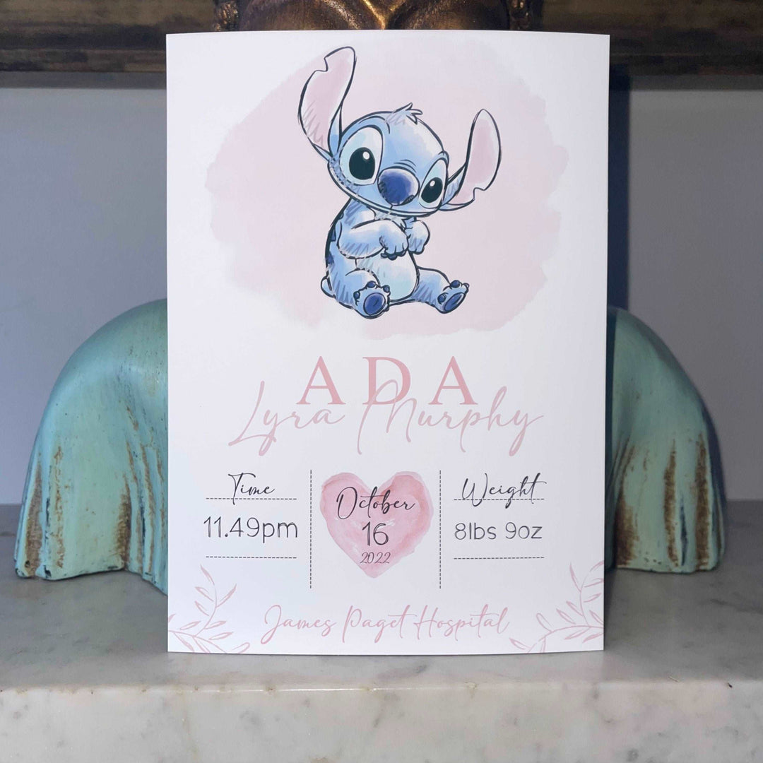 Personalised The Day You Were Born | Baby Stitch Disney Newborn Lilo Print Watercolour Bedroom Nursery Decor Baby Gift Poster Baby Shower