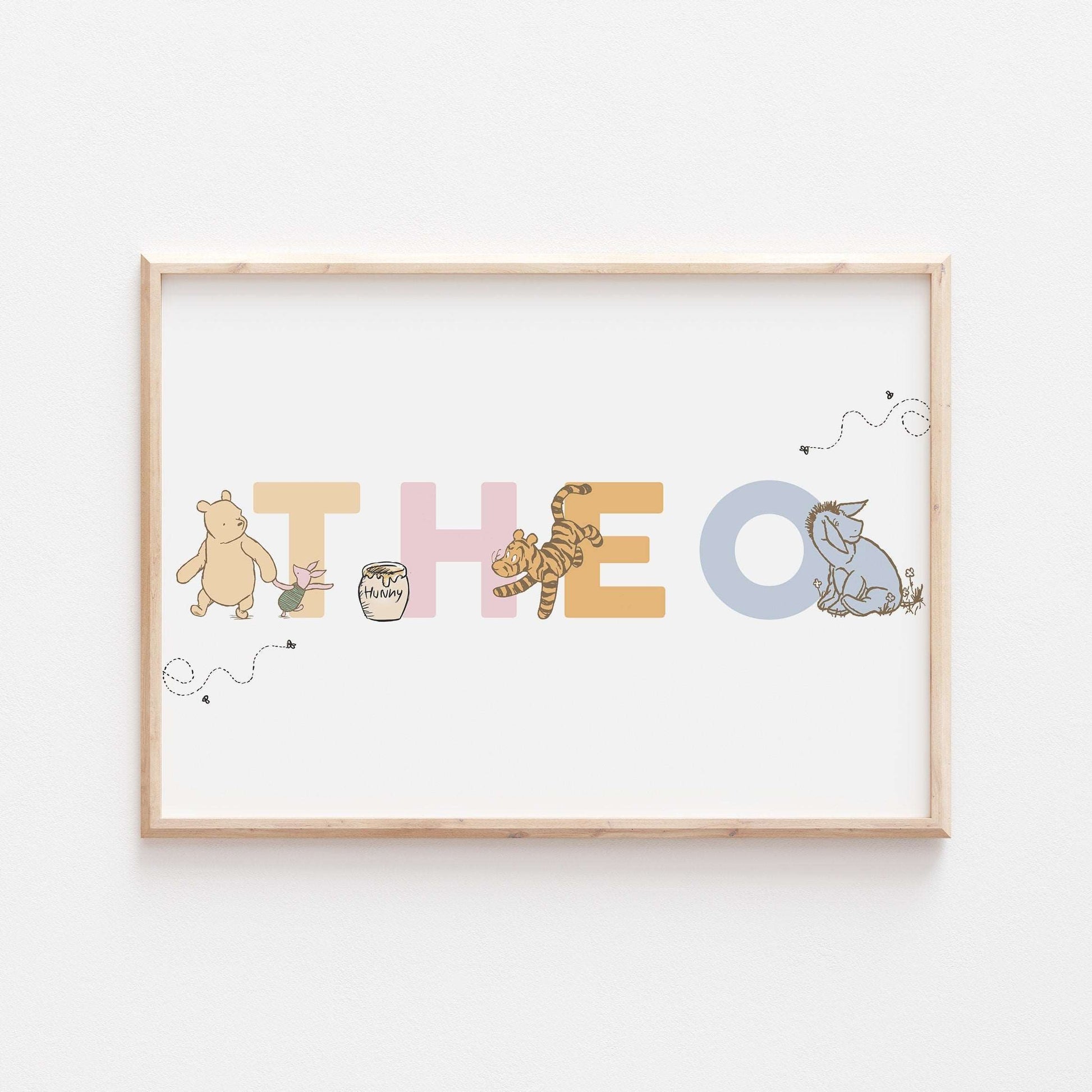 Winnie the Pooh Personalised Print | Eeyore Tigger Piglet Honey Bedroom Kids Children Nursery Bedroom Art Wall Disney Pixar