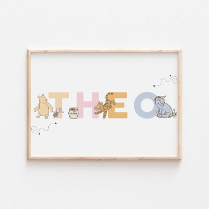 Winnie the Pooh Personalised Print | Eeyore Tigger Piglet Honey Bedroom Kids Children Nursery Bedroom Art Wall Disney Pixar