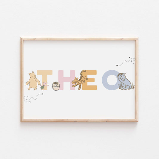 Winnie the Pooh Personalised Print | Eeyore Tigger Piglet Honey Bedroom Kids Children Nursery Bedroom Art Wall Disney Pixar