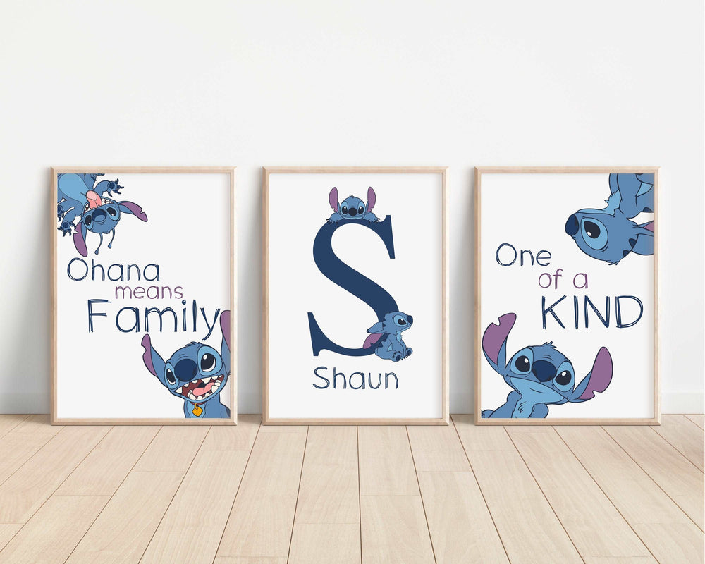 SET OF 3 Personalised Stitch Prints | Lilo Stitch Angel Quotes Ohana Bedroom Print Kids Children Nursery Bedroom Art Wall Disney Pixar