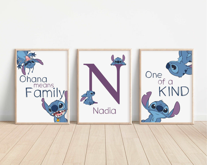 SET OF 3 Personalised Stitch Prints | Lilo Stitch Angel Quotes Ohana Bedroom Print Kids Children Nursery Bedroom Art Wall Disney Pixar