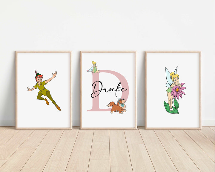 SET OF 3 Peter Pan Personalised Print | Hook Neverland Wendy Tinkerbell Bedroom Print Kids Children Nursery Bedroom Art Wall Disney Pixar