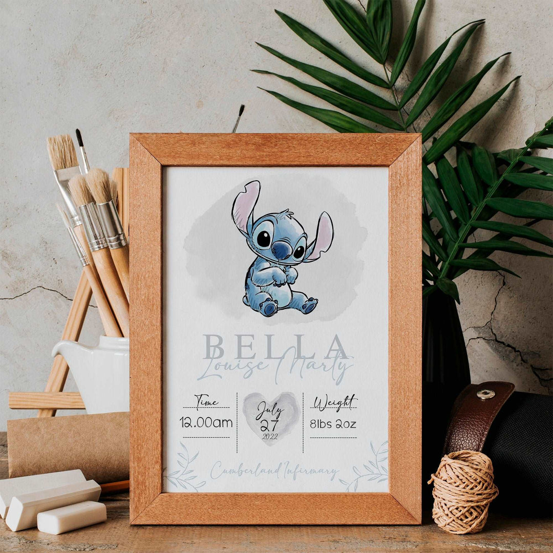 Personalised The Day You Were Born | Baby Stitch Disney Newborn Lilo Print Watercolour Bedroom Nursery Decor Baby Gift Poster Baby Shower