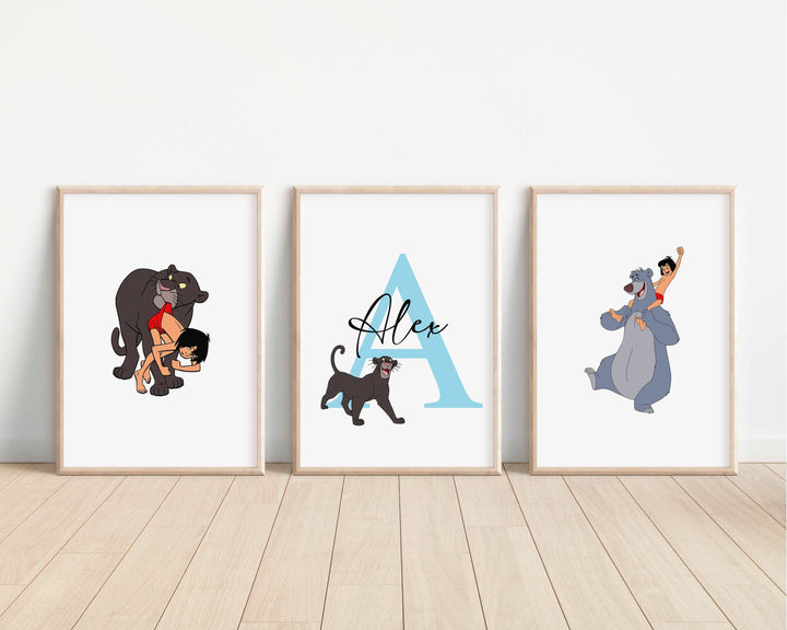 SET OF 3 The Jungle Book Personalised Print | Mowgli Baloo Bagheera Kaa Bedroom Print Kids Children Nursery Gift Art Wall Disney Pixar