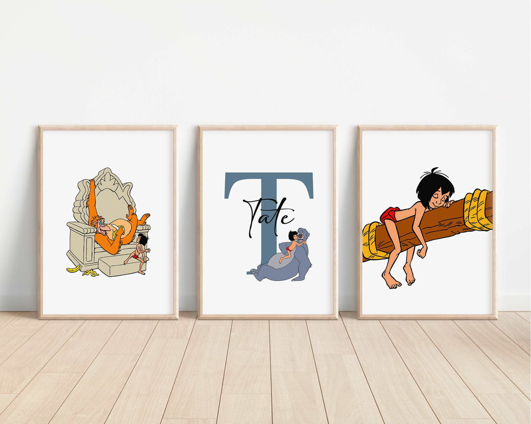 SET OF 3 The Jungle Book Personalised Print | Mowgli Baloo Bagheera Kaa Bedroom Print Kids Children Nursery Gift Art Wall Disney Pixar