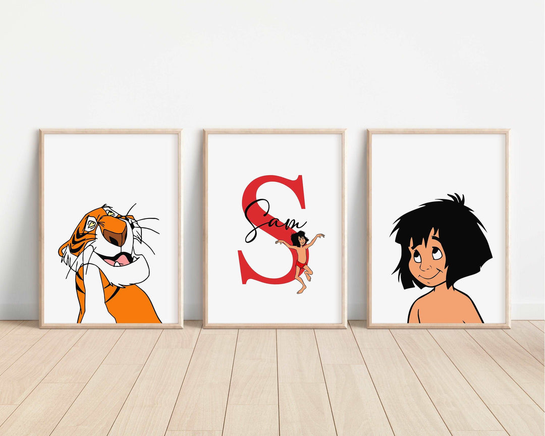 SET OF 3 The Jungle Book Personalised Print | Mowgli Baloo Bagheera Kaa Bedroom Print Kids Children Nursery Gift Art Wall Disney Pixar