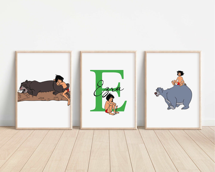 SET OF 3 The Jungle Book Personalised Print | Mowgli Baloo Bagheera Kaa Bedroom Print Kids Children Nursery Gift Art Wall Disney Pixar