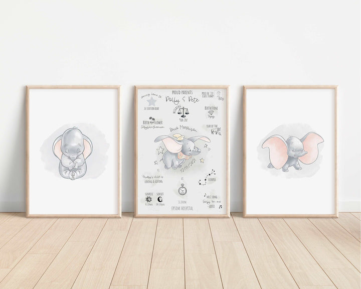 SET OF 3 Personalised Dumbo Prints | The Day You Were Born Chart Newborn Print Dumbo Disney Bedroom Nursery Decor Baby Gift Mothers Day