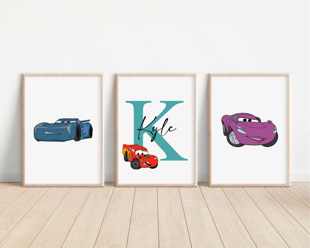 SET OF 3 Cars Personalized Print | Lightning McQueen Mater Sally Doc Quote Bedroom Print Kids Children Nursery Bedroom Art Wall Disney Pixar