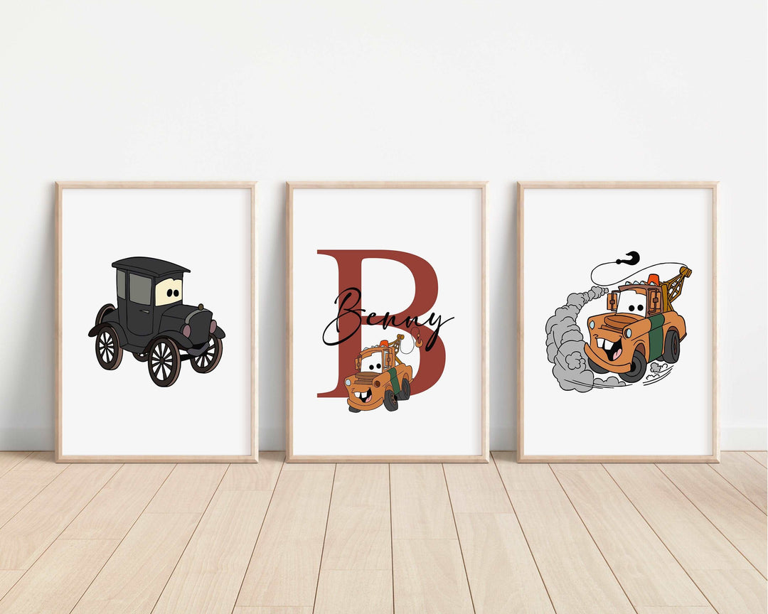 SET OF 3 Cars Personalized Print | Lightning McQueen Mater Sally Doc Quote Bedroom Print Kids Children Nursery Bedroom Art Wall Disney Pixar