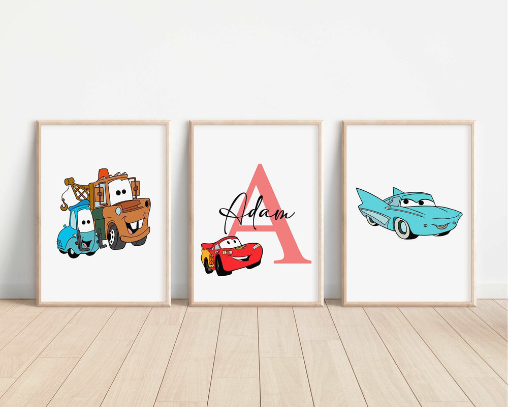 SET OF 3 Cars Personalized Print | Lightning McQueen Mater Sally Doc Quote Bedroom Print Kids Children Nursery Bedroom Art Wall Disney Pixar