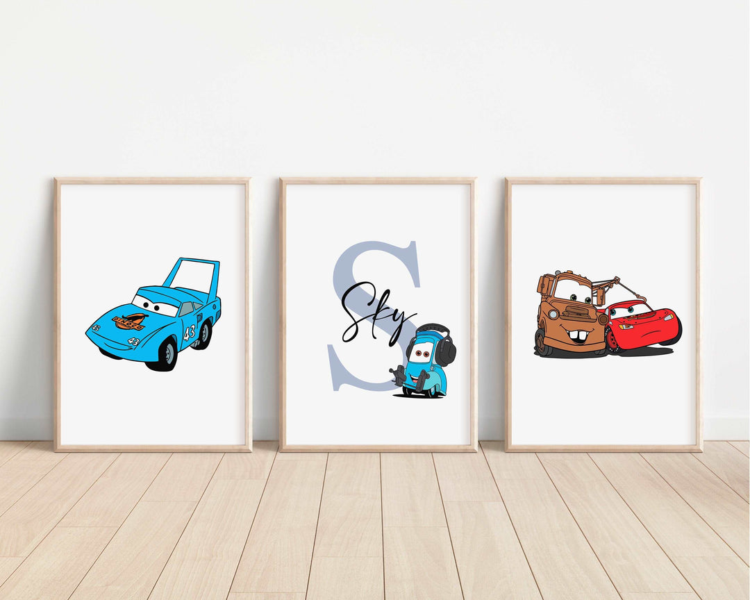 SET OF 3 Cars Personalized Print | Lightning McQueen Mater Sally Doc Quote Bedroom Print Kids Children Nursery Bedroom Art Wall Disney Pixar