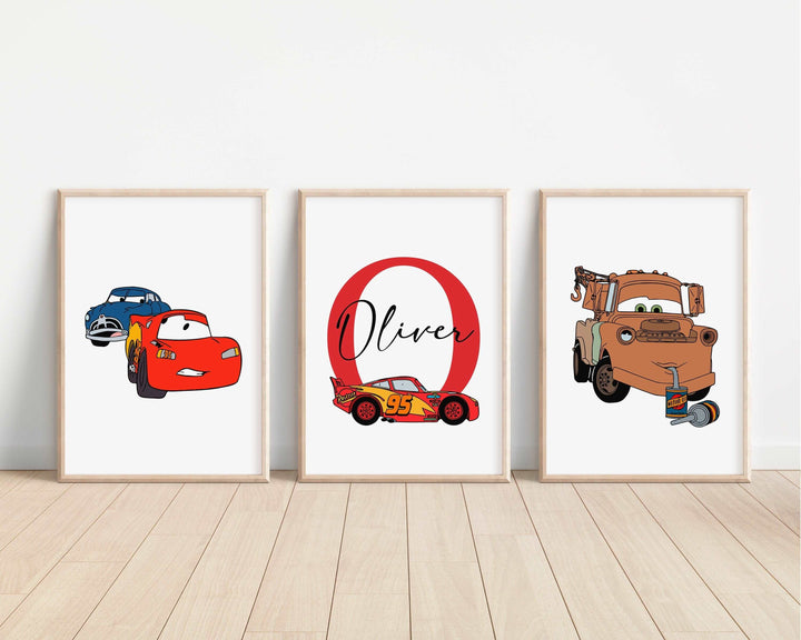 SET OF 3 Cars Personalized Print | Lightning McQueen Mater Sally Doc Quote Bedroom Print Kids Children Nursery Bedroom Art Wall Disney Pixar