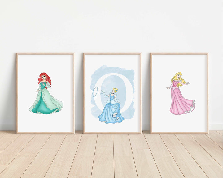 SET OF 3 Disney Princesses Personalised Print | Elsa Anna Ariel Snow White Belle Bedroom Kids Children Nursery Bedroom Art Wall Disney Pixar