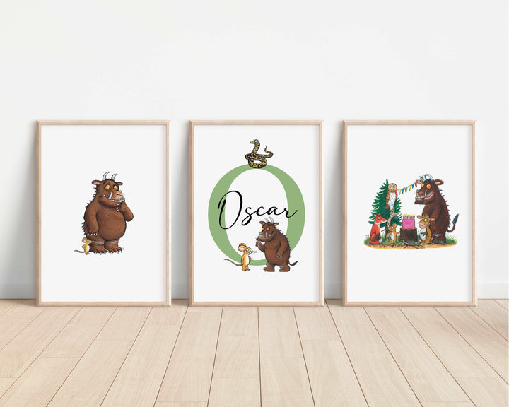 SET OF 3 The Gruffalo Personalised Print | Snake Owl Mouse Baby Gruff Story Tale Quote Bedroom Print Kids Children Nursery Bedroom Art Wall