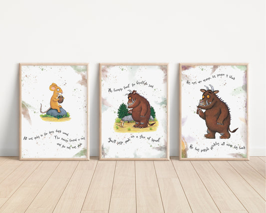 The Gruffalo Prints | Mouse Owl Quote Tale Storybook Disney Movie Kids Children Babies Nursery Bedroom Art Wall Decor Poster