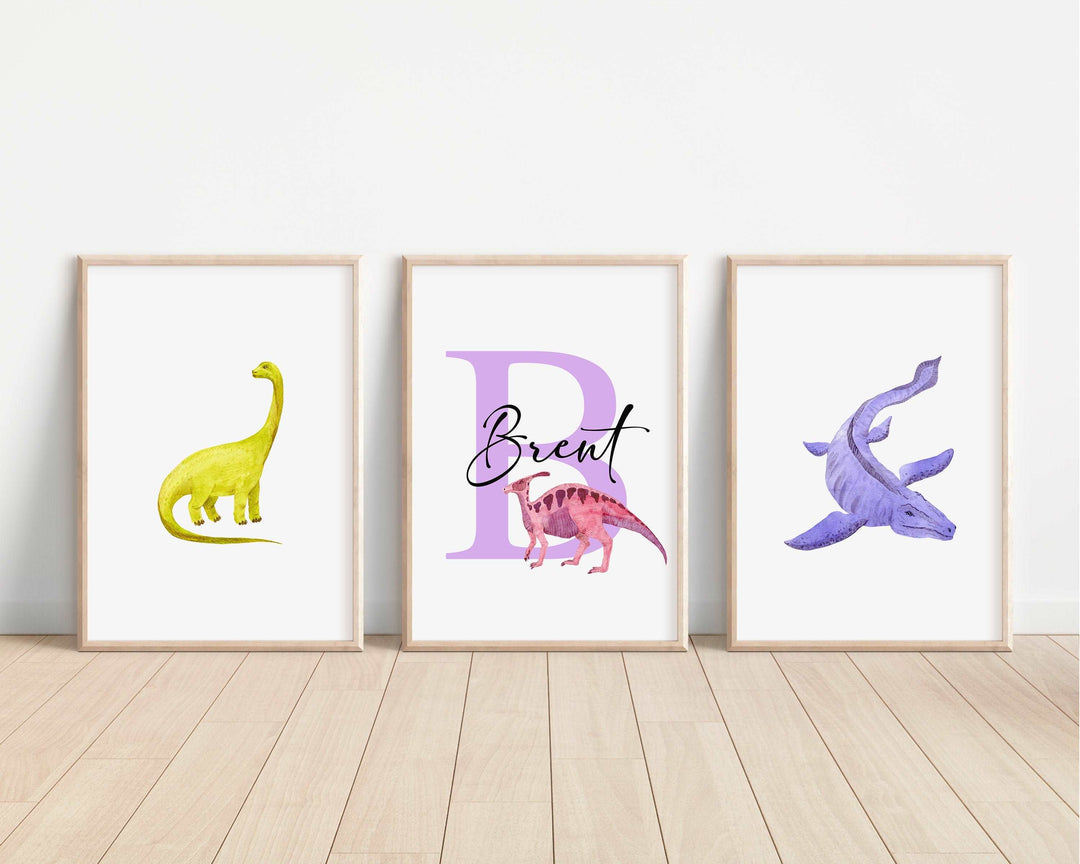 SET OF 3 Dinosaur Personalised Print | Trex Ankylosaurus Triceratops Bedroom Print Kids Children Nursery Bedroom Art Wall Jurassic Park