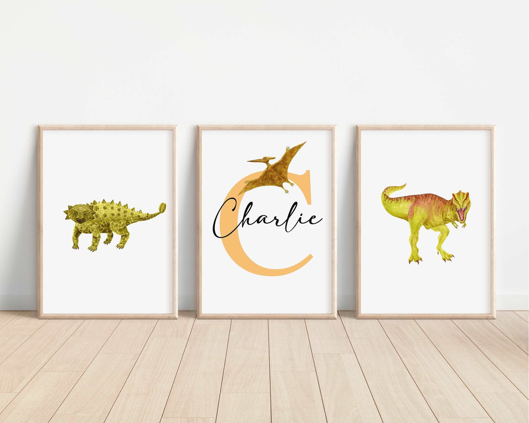 SET OF 3 Dinosaur Personalised Print | Trex Ankylosaurus Triceratops Bedroom Print Kids Children Nursery Bedroom Art Wall Jurassic Park