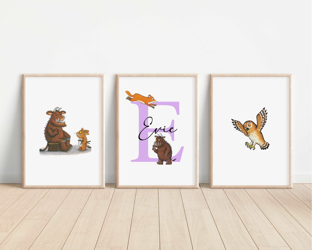 SET OF 3 The Gruffalo Personalised Print | Snake Owl Mouse Baby Gruff Story Tale Quote Bedroom Print Kids Children Nursery Bedroom Art Wall