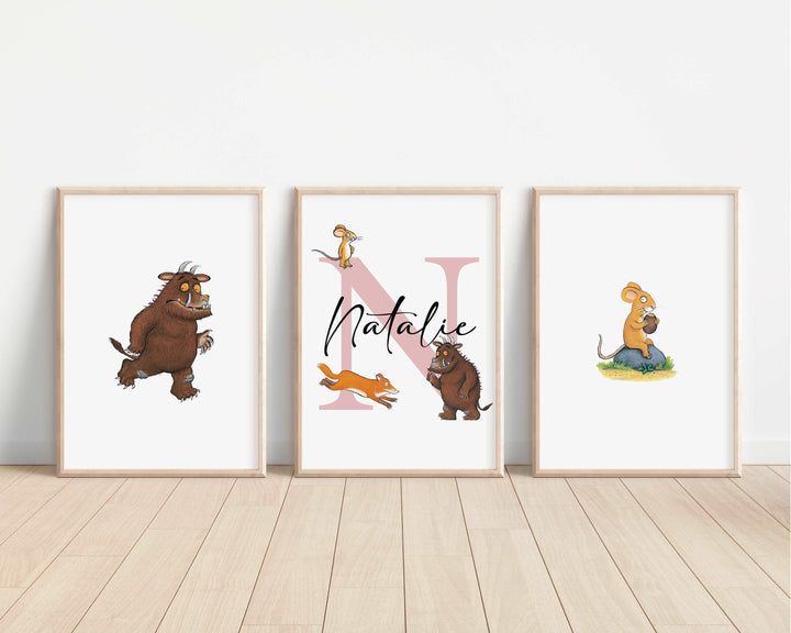 SET OF 3 The Gruffalo Personalised Print | Snake Owl Mouse Baby Gruff Story Tale Quote Bedroom Print Kids Children Nursery Bedroom Art Wall