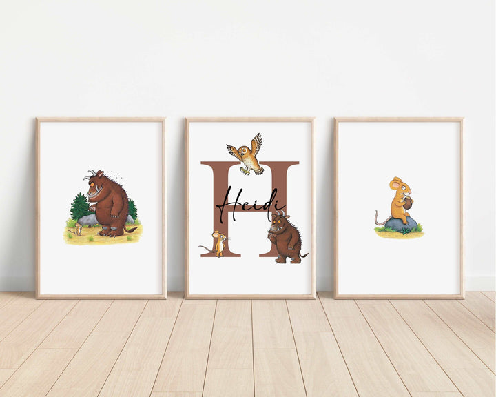 SET OF 3 The Gruffalo Personalised Print | Snake Owl Mouse Baby Gruff Story Tale Quote Bedroom Print Kids Children Nursery Bedroom Art Wall