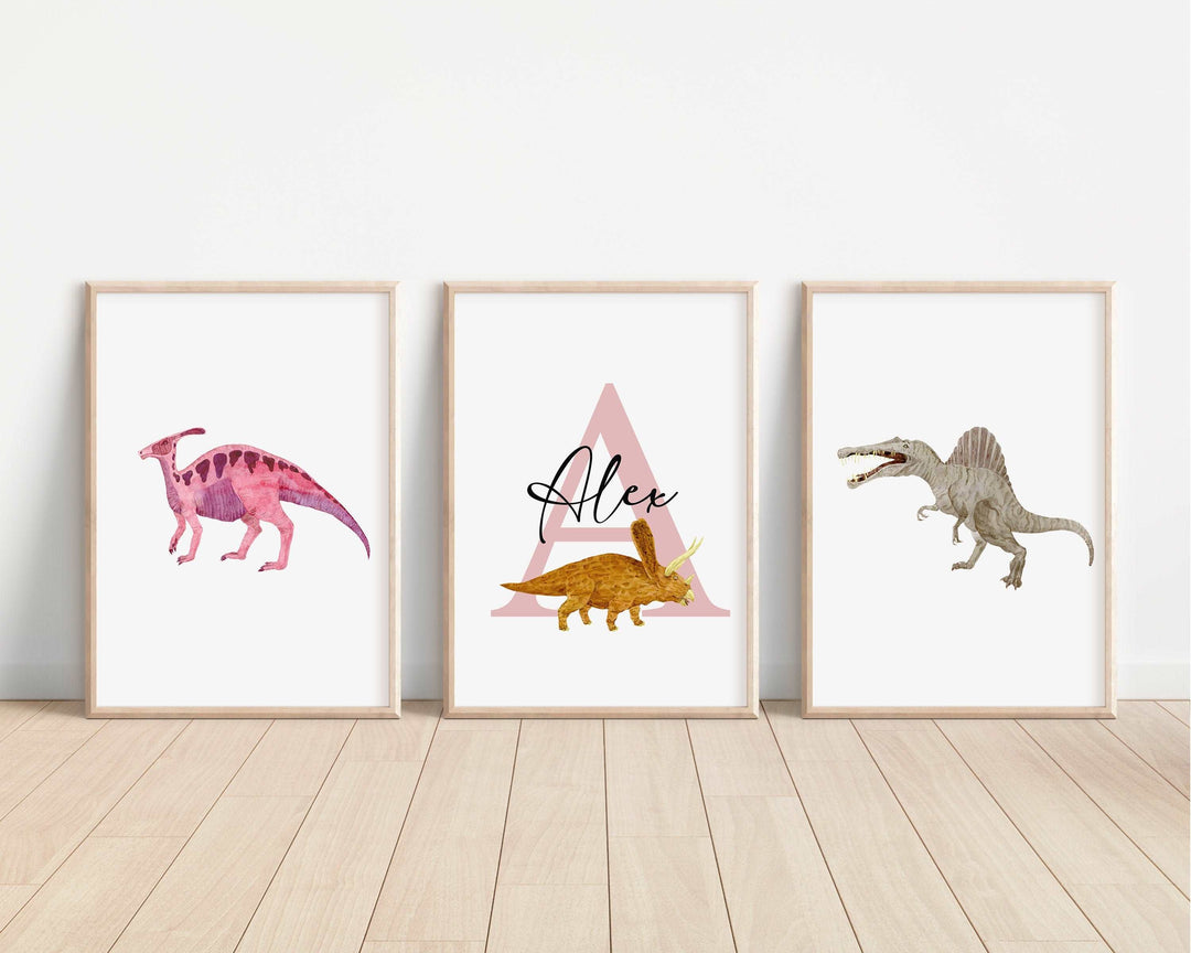 SET OF 3 Dinosaur Personalised Print | Trex Ankylosaurus Triceratops Bedroom Print Kids Children Nursery Bedroom Art Wall Jurassic Park