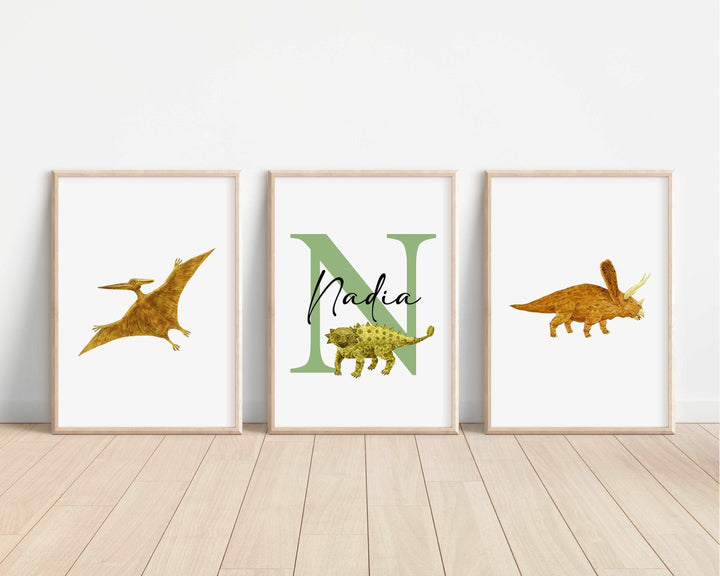 SET OF 3 Dinosaur Personalised Print | Trex Ankylosaurus Triceratops Bedroom Print Kids Children Nursery Bedroom Art Wall Jurassic Park