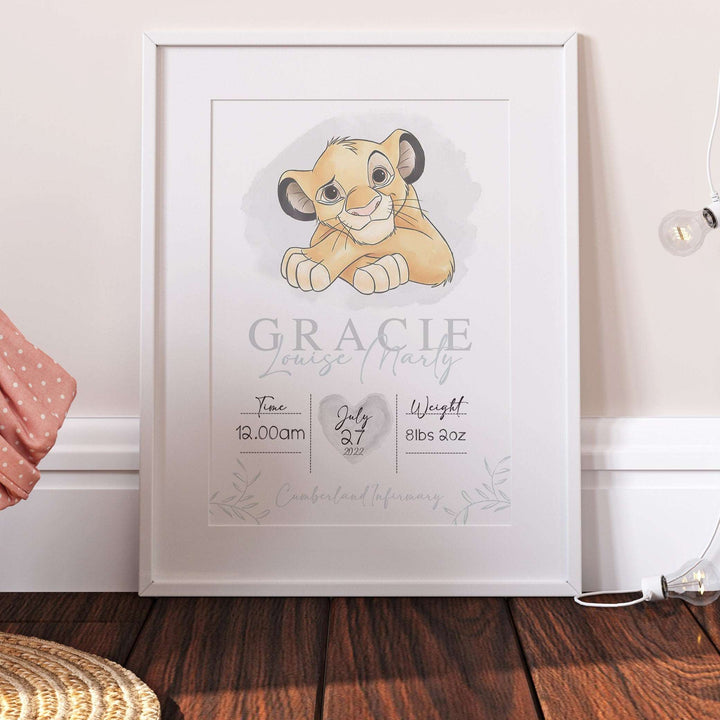 Personalised The Day You Were Born | Simba Nala Disney Newborn Print Watercolour Bedroom Nursery Decor Baby Gift Baby Shower Lion King