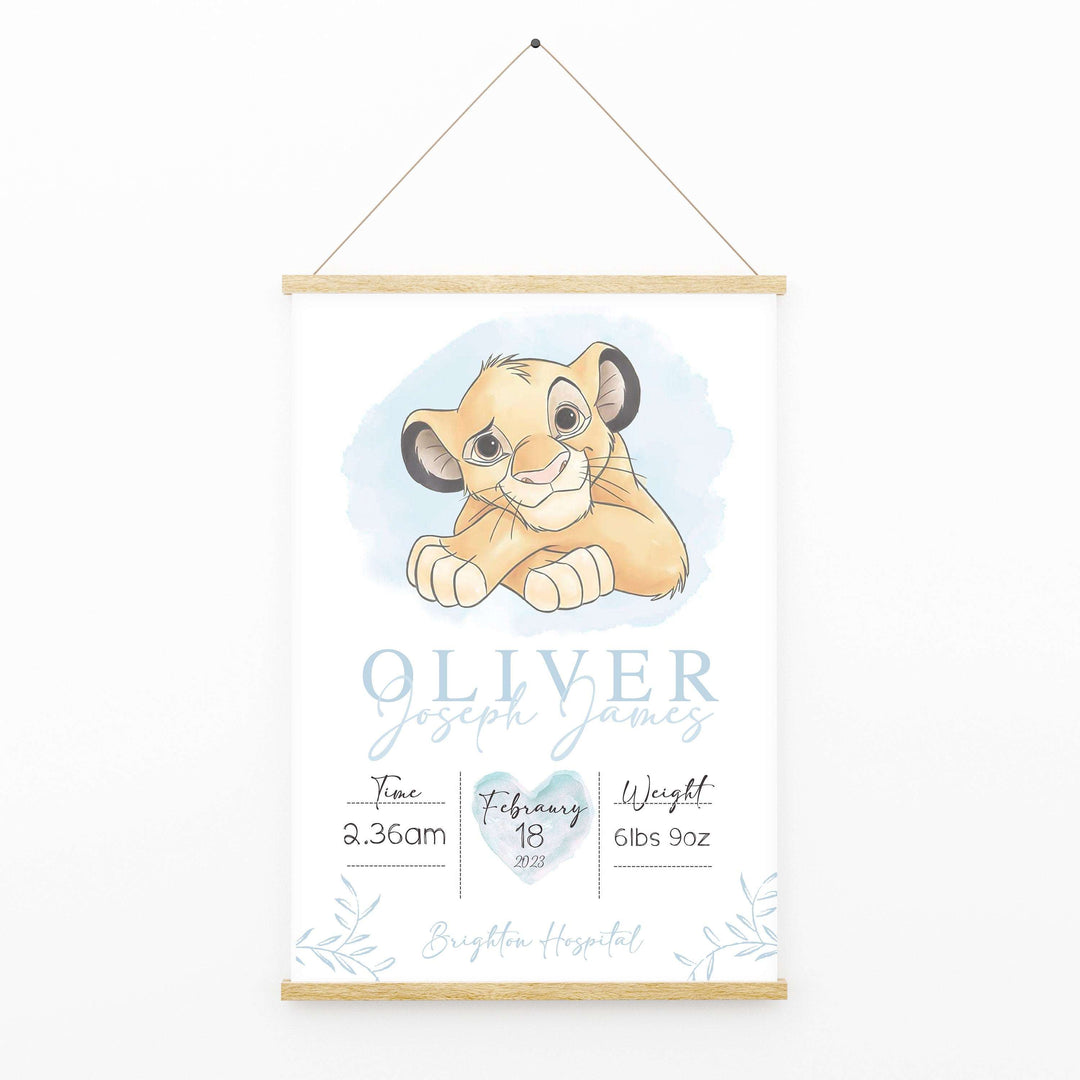 Personalised The Day You Were Born | Simba Nala Disney Newborn Print Watercolour Bedroom Nursery Decor Baby Gift Baby Shower Lion King