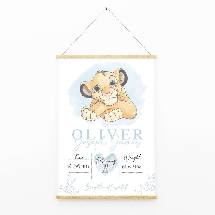 Personalised The Day You Were Born | Simba Nala Disney Newborn Print Watercolour Bedroom Nursery Decor Baby Gift Baby Shower Lion King