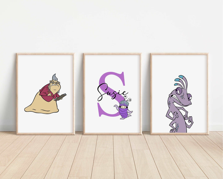 SET OF 3 Monsters Inc Personalised Print | Sulley Mike Boo Randall Bedroom Print Kids Children Nursery Bedroom Art Wall Disney Pixar